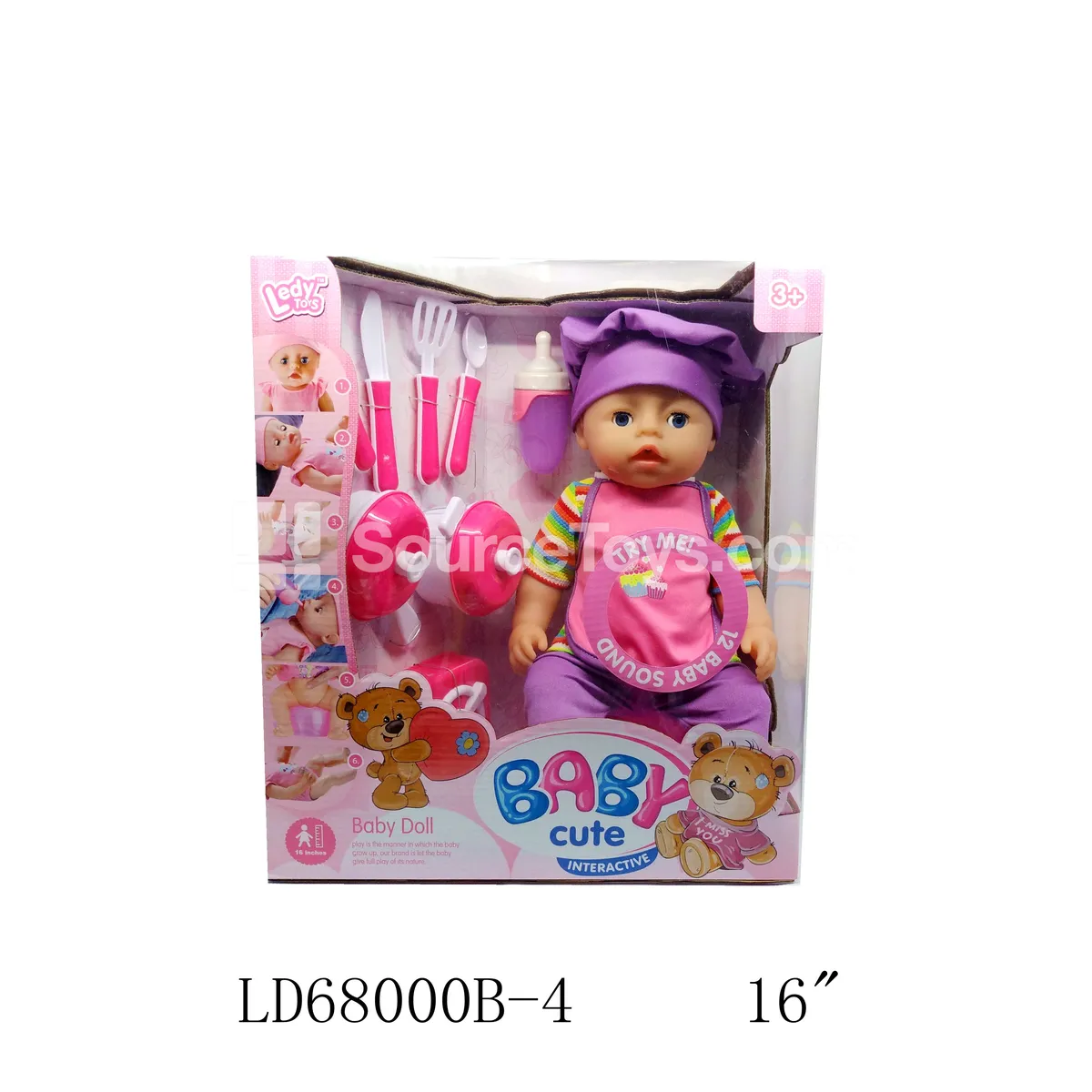 Vinyl Doll with 12 Sound IC, Drinking & Urinating Function, Movable Eyes, Chef Outfit & Kitchen Set Accessories Vinyl Doll with 12 Sound IC, Drinking & Urinating Function, Movable Eyes, Chef Outfit & Kitchen Set Accessories