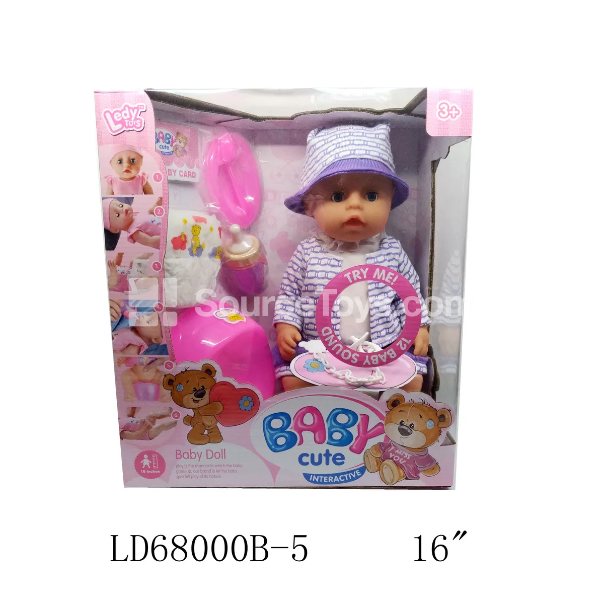 Vinyl Figure Doll with 12 Sounds, Drinking & Wetting Function, Moving Eyes, Purple Sweater Set, Girl Doll with Accessories Vinyl Figure Doll with 12 Sounds, Drinking & Wetting Function, Moving Eyes, Purple Sweater Set, Girl Doll with Accessories