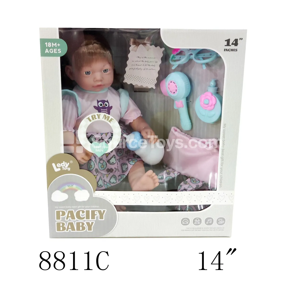 14-inch Vinyl Doll with 12 Sounds, Cloth Body and Accessories (Battery Included 3xAG13) 14-inch Vinyl Doll with 12 Sounds, Cloth Body and Accessories (Battery Included 3xAG13)