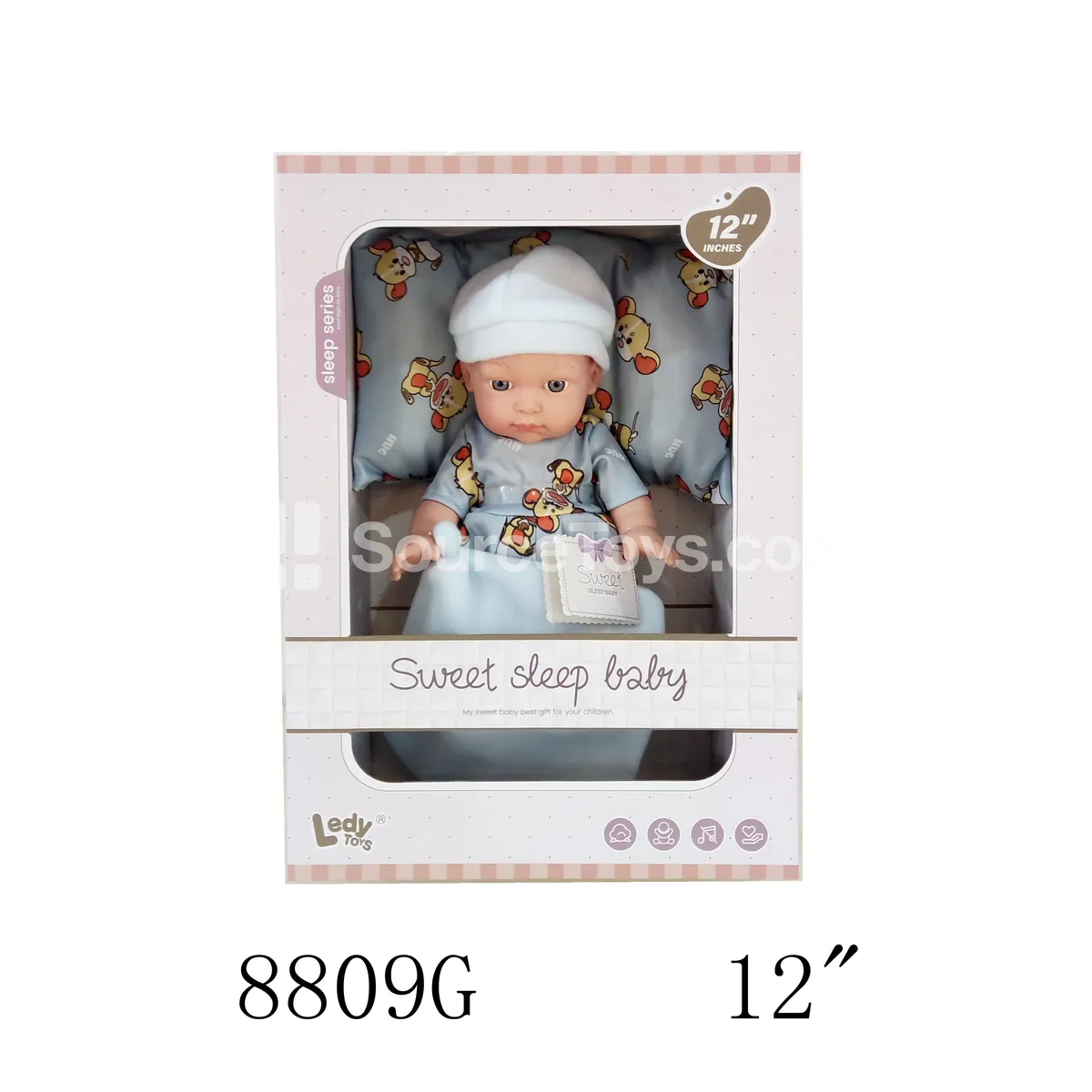 12" Vinyl Doll with Pillow and Wrap Blanket 12
