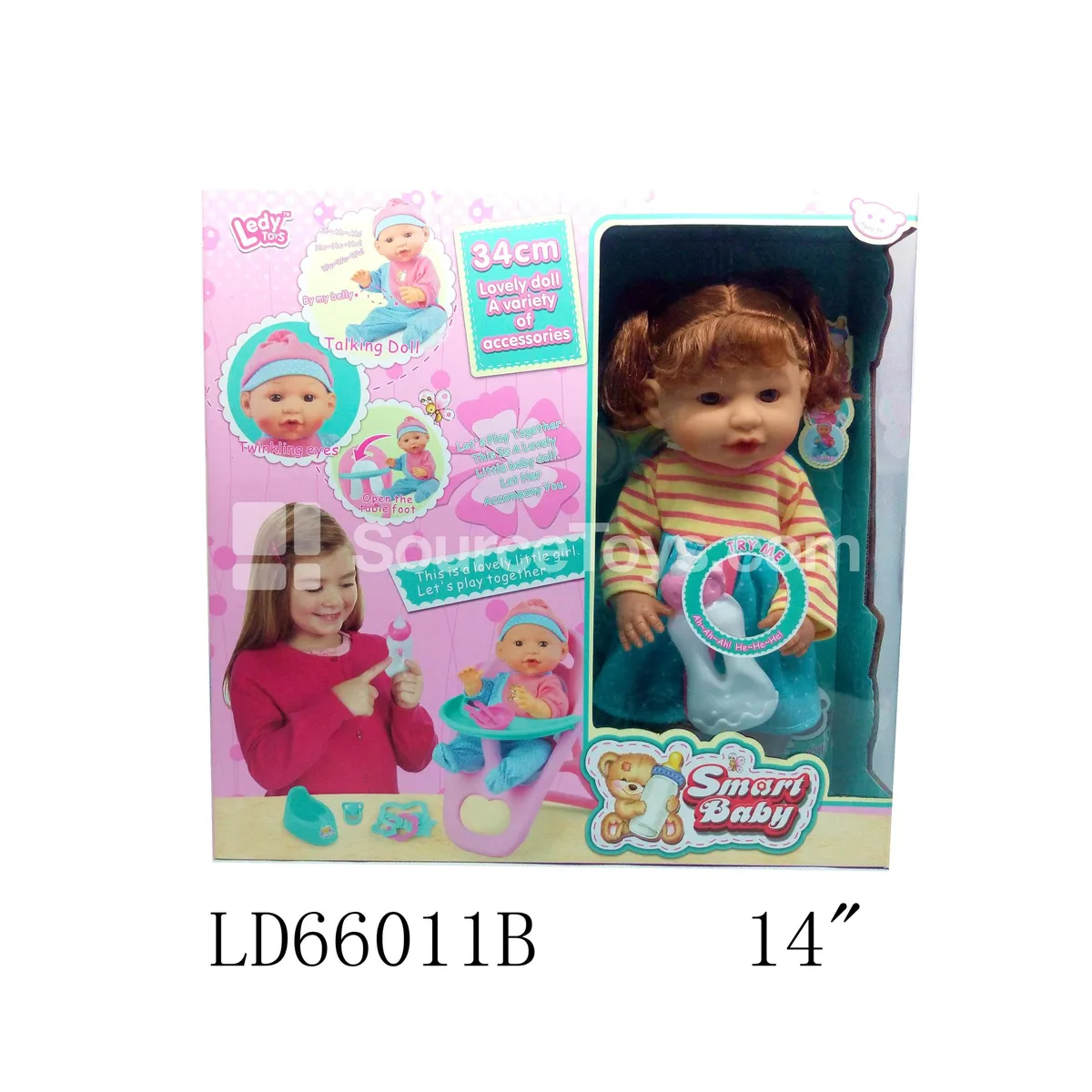 14-inch Vinyl Doll with 12 Sounds, Drinking & Wetting Feature, High Chair, Potty & Accessories 14-inch Vinyl Doll with 12 Sounds, Drinking & Wetting Feature, High Chair, Potty & Accessories