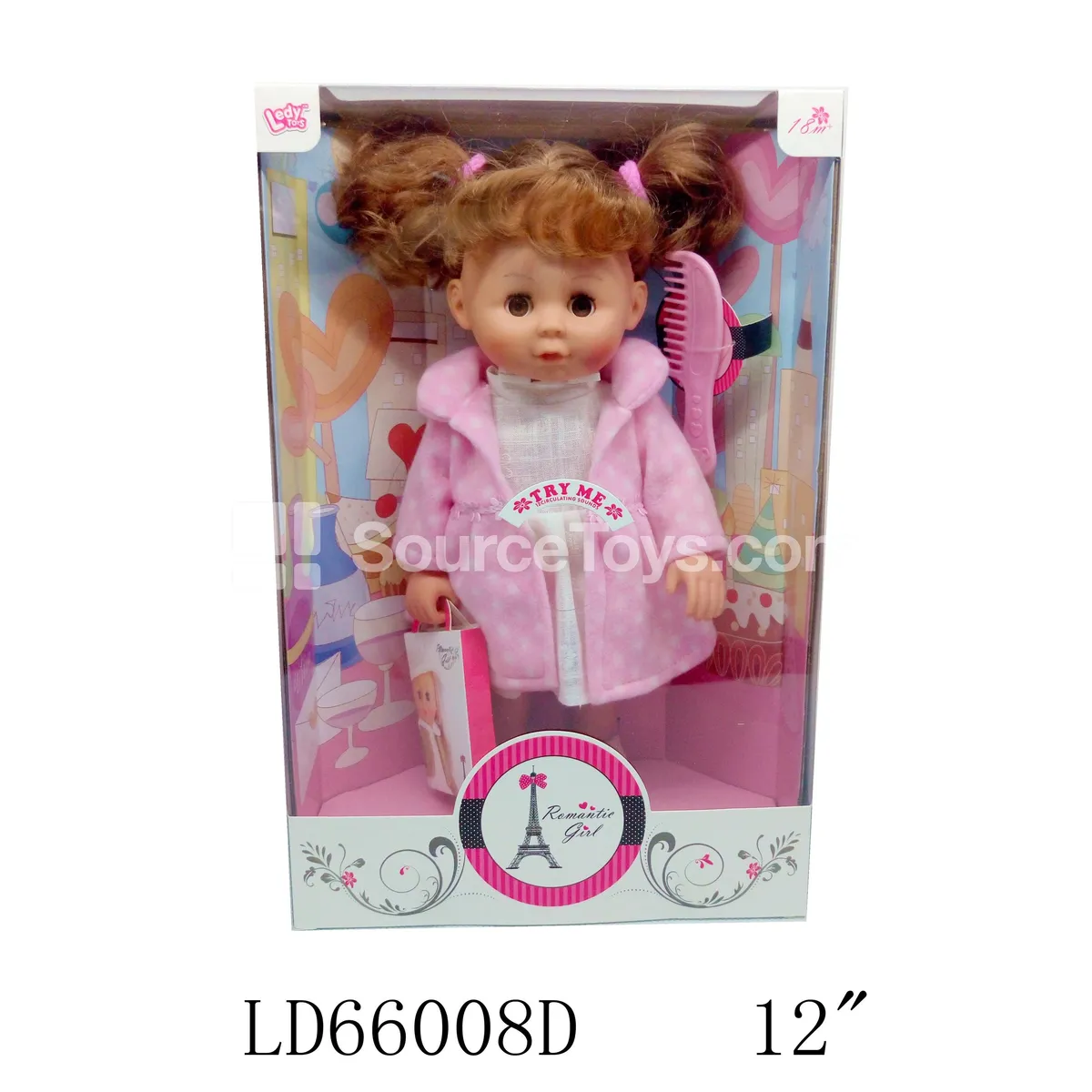 12-inch Vinyl Fashion Doll with Shoes and Pink Coat, 12 Sounds