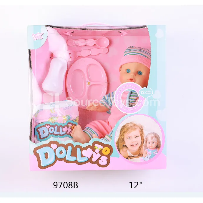12" Vinyl Doll with Drinking & Wetting Function, 12 Sounds, Boy Doll with Accessories 12