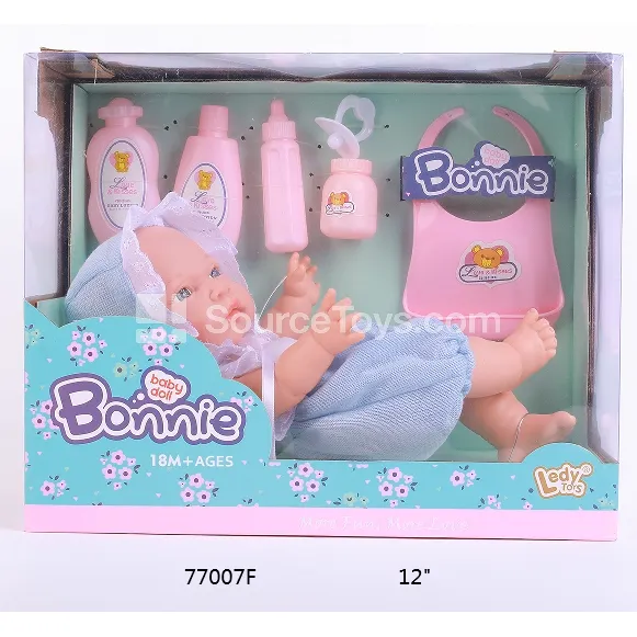 12-inch Vinyl Baby Doll 2-Piece Outfit Set with Feeding Accessories