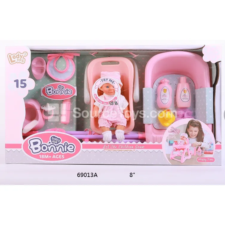 Vinyl Doll with Sound, Stroller, Bathtub Set & Tableware Set - 8 inch Vinyl Doll with Sound, Stroller, Bathtub Set & Tableware Set - 8 inch