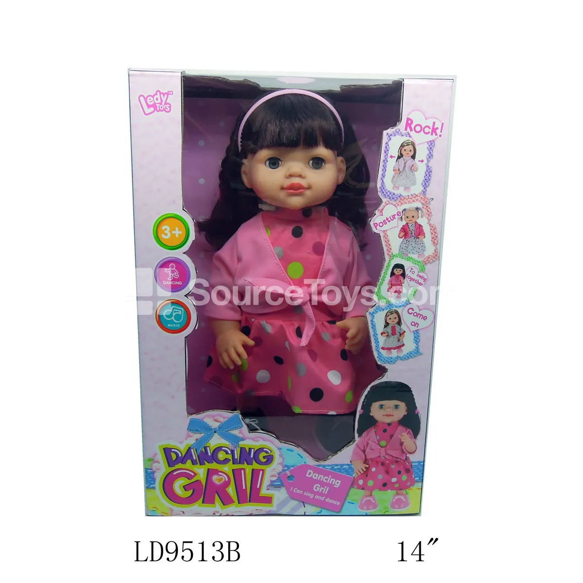 14-inch Vinyl Doll with Singing & Dancing, Pink Dot Dress Set 14-inch Vinyl Doll with Singing & Dancing, Pink Dot Dress Set