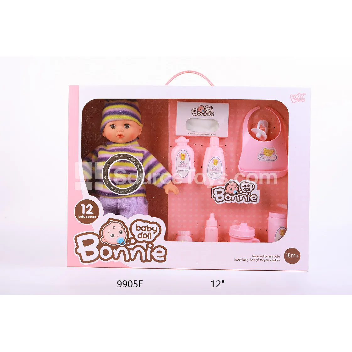 Vinyl Baby Doll Set 12" with 12 Sounds, Stuffed, Boy Doll, Plastic Scarf, Tissue Box, Pacifier, Bottles & More Accessories Vinyl Baby Doll Set 12