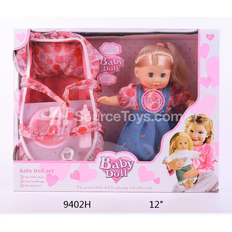 12" Vinyl Doll with Long Hair, Strap Dress, Baby Basket & Accessories (12-Sound IC, Battery Included) 12