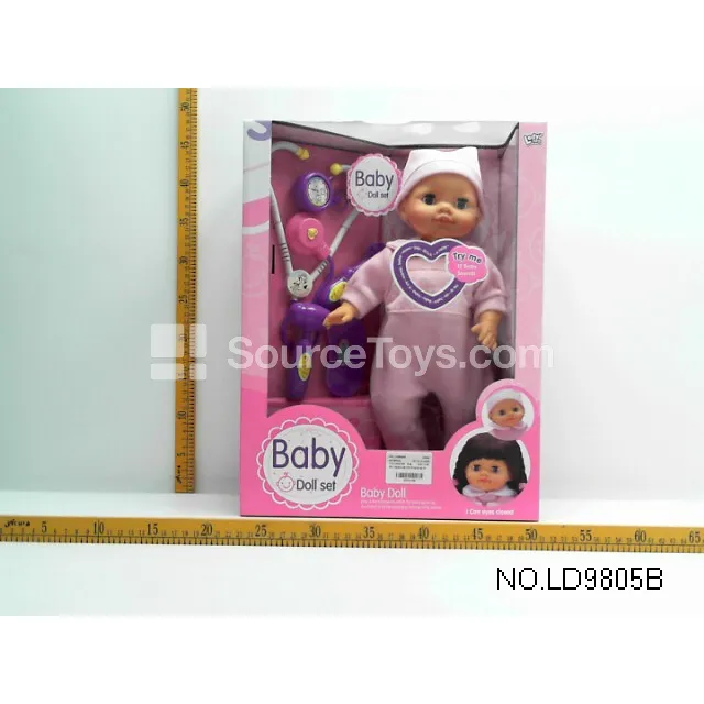 16 inch Vinyl Doll with Filled Body, Moving Eyes, 12 Sounds, Accessories 16 inch Vinyl Doll with Filled Body, Moving Eyes, 12 Sounds, Accessories