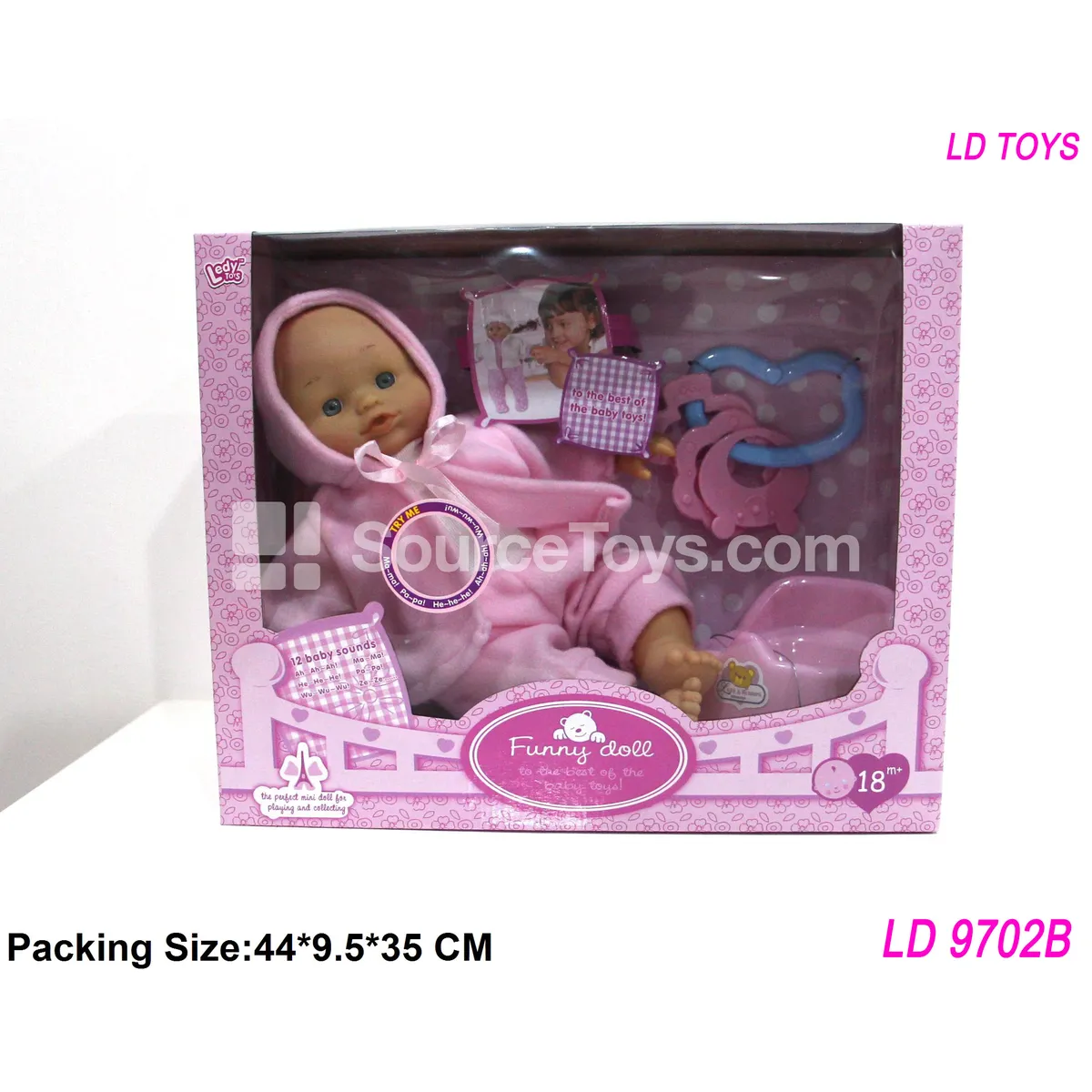 12" Vinyl Doll with Sound, Cotton Filled, Potty & Spoon Set 12