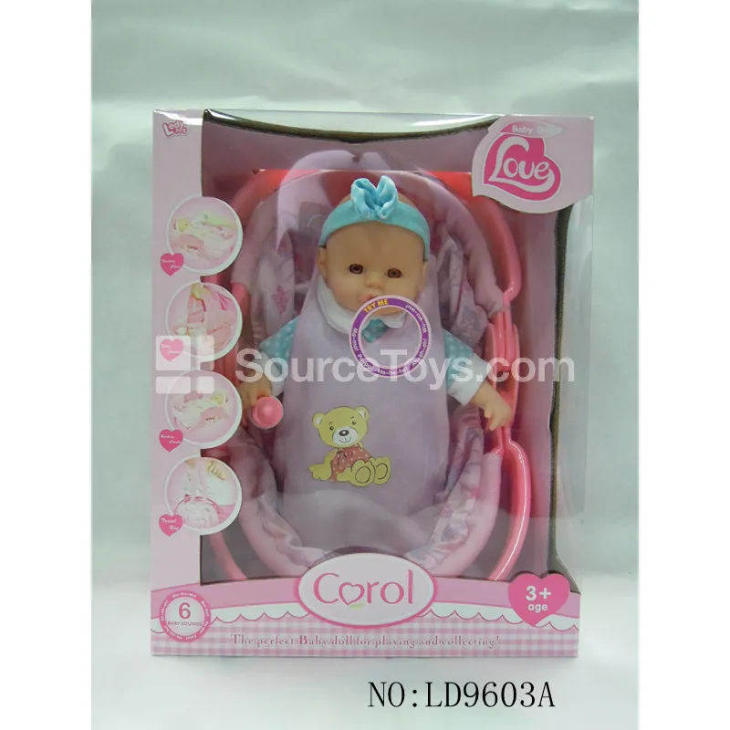 11" Vinyl Doll with Cotton Filling, Crying Sound & 5-in-1 Plastic Carry Basket (Sensing Patting Crying Doll with Battery) 11