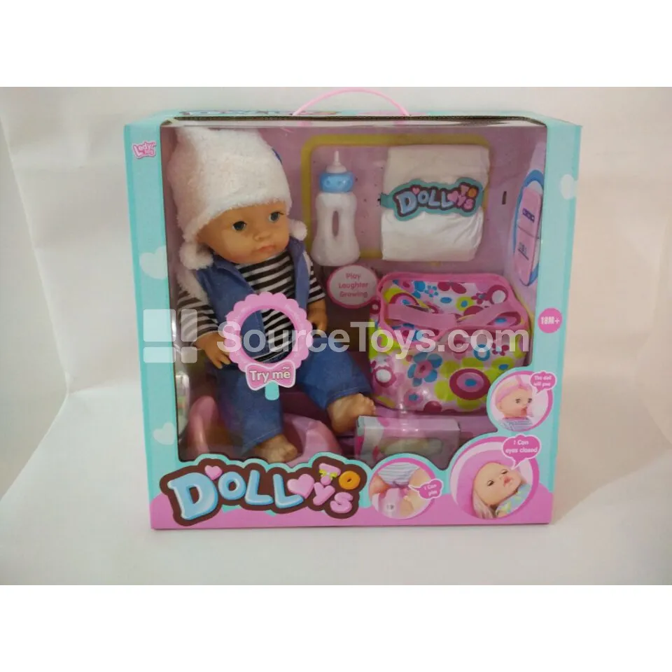 16" Vinyl Doll with Drinking & Wetting Function, 12 Sounds, Boy Doll with Handbag and Accessories 16