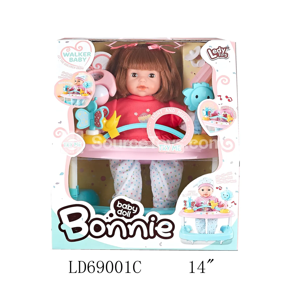 14-inch Vinyl Doll with Music, Lights, and Walker Accessories