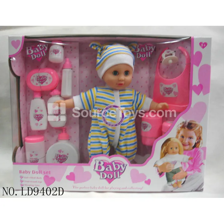 Vinyl Fashion Doll 12" with Soft Body, Stripe Hoodie, Bath Set, Bottle, Pacifier, and Plastic Scarf (12 Sounds IC, Battery Included) Vinyl Fashion Doll 12