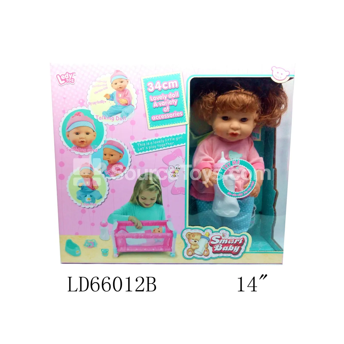 14-inch Vinyl Doll with 12 Sounds, Drinking & Wetting, Accessories, Bed Set 14-inch Vinyl Doll with 12 Sounds, Drinking & Wetting, Accessories, Bed Set