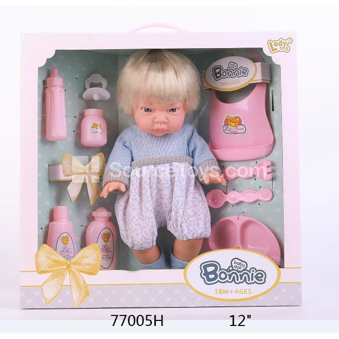 12" Vinyl Boy Doll with Short Hair & Pretend-Play Dining Set 12