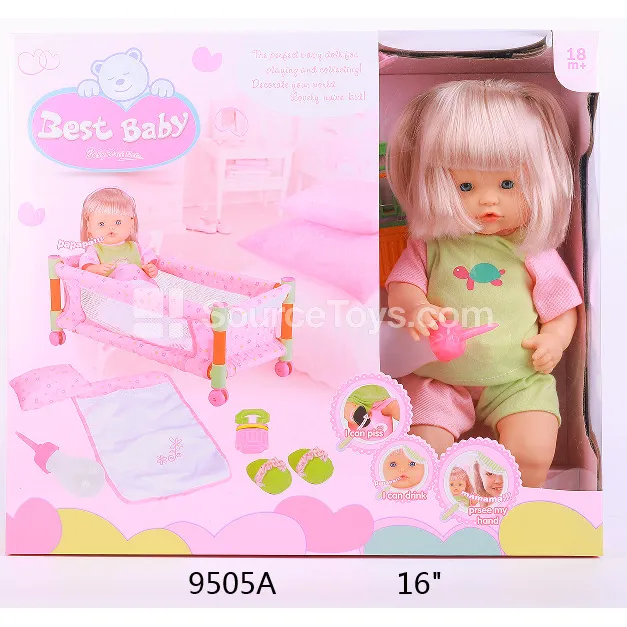 Vinyl Baby Doll Playset 16" with 12 Sounds, Bedding & Accessories Vinyl Baby Doll Playset 16