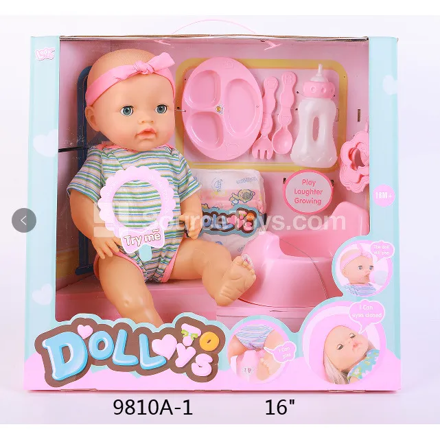 16" Vinyl Doll with Drinking, Wetting, and Sound Functions Plus Diaper 16