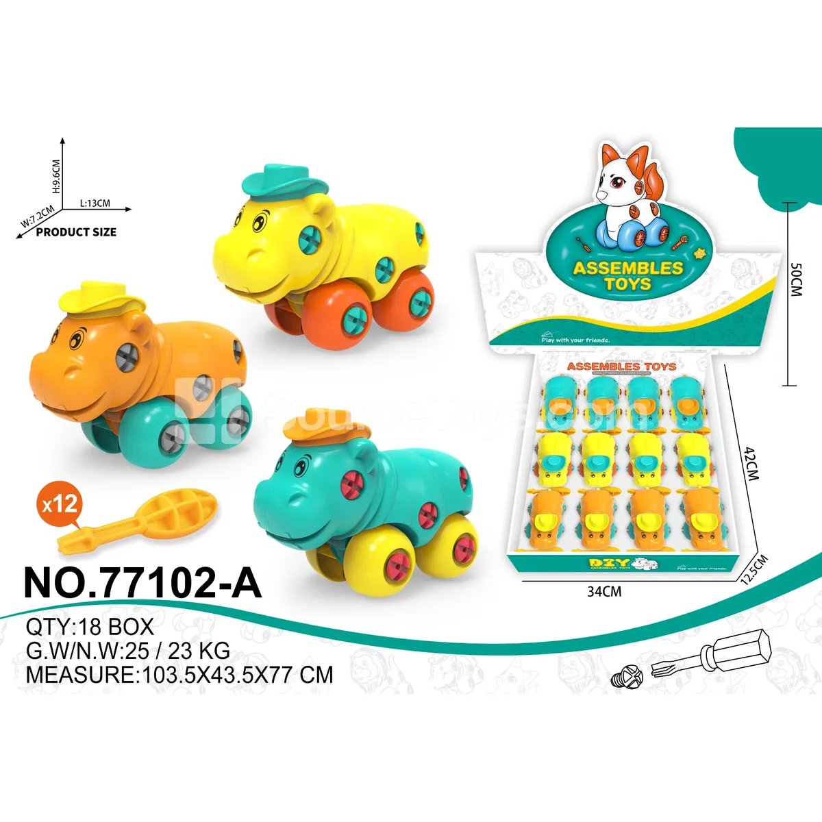 Creative Take-Apart Cartoon Hippo (12-Pack)