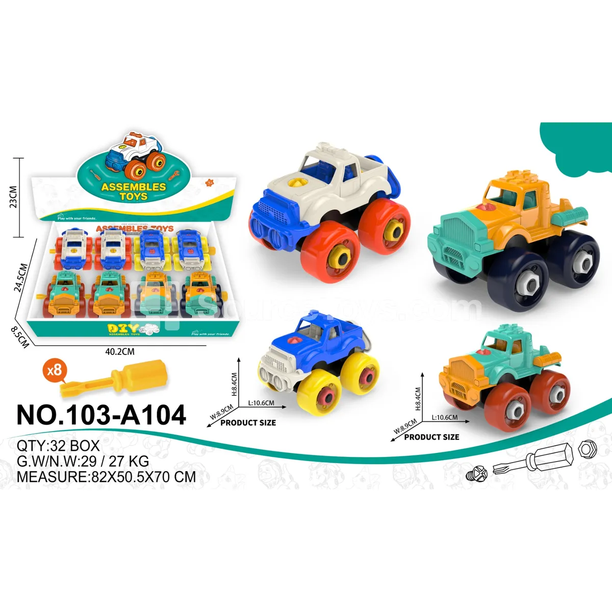 Disassembly Cartoon Tow Truck & Off-Road Vehicle 2 Styles Assorted 8 Pcs Disassembly Cartoon Tow Truck & Off-Road Vehicle 2 Styles Assorted 8 Pcs