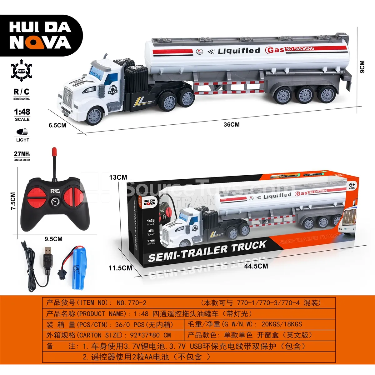 1:48 4-Channel RC Truck with Trailer & Lights