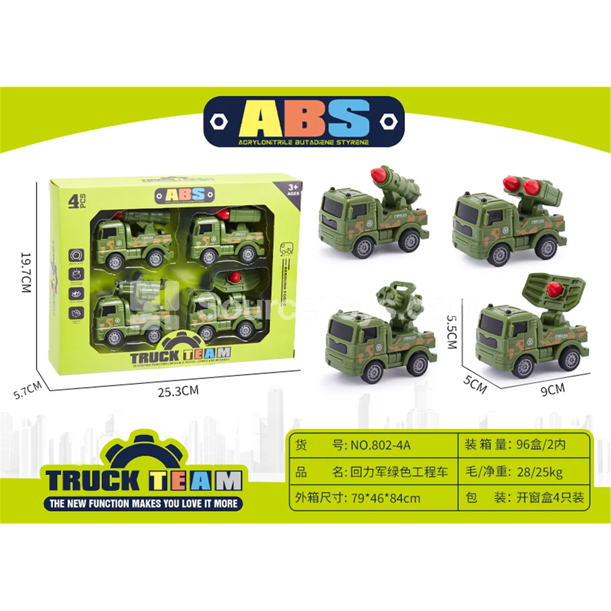 Pullback Army Green Construction Truck Pullback Army Green Construction Truck