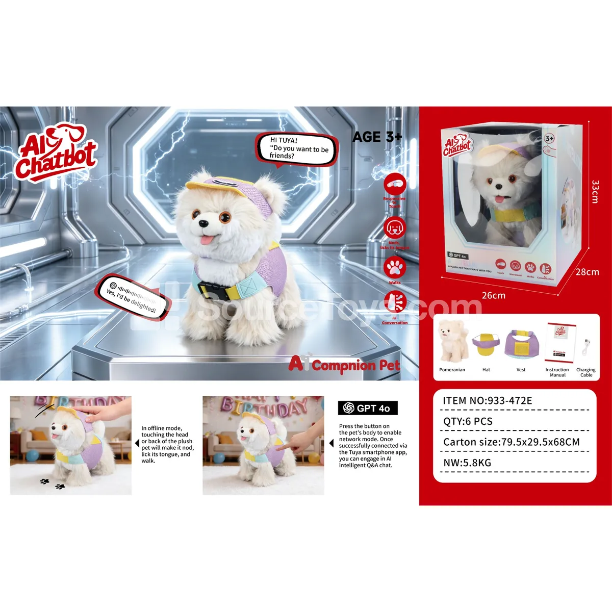 Electric Plush Interactive Walking Dog - Pomeranian