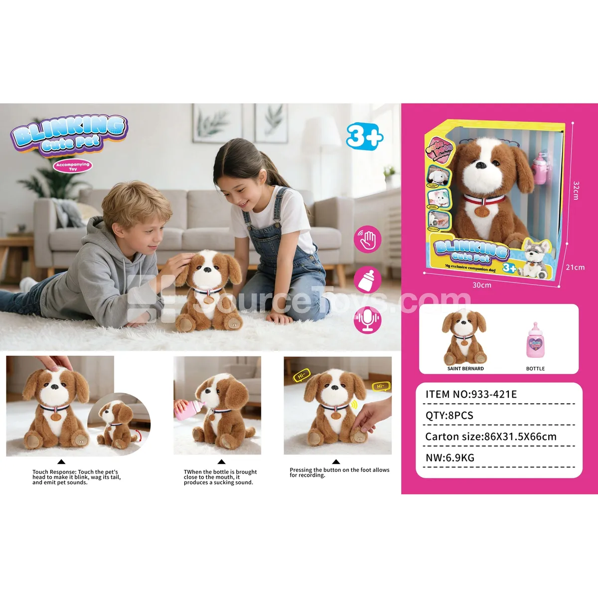Electric Plush Touch Blink St. Bernard Dog