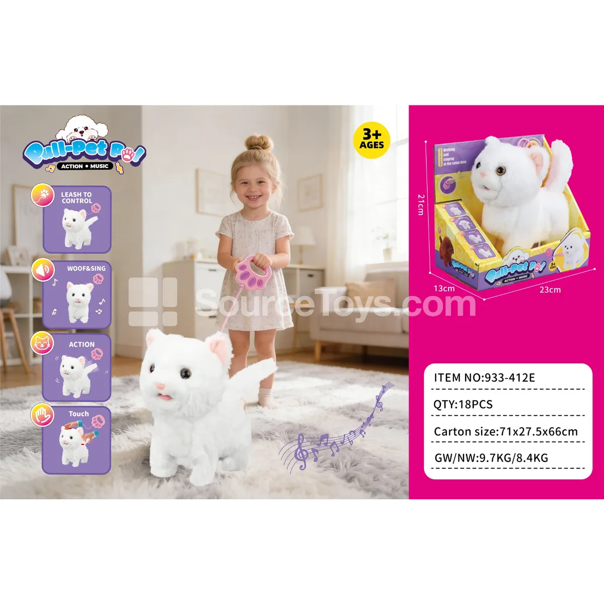 Electric Plush Walking White Cat with Leash and Tongue Electric Plush Walking White Cat with Leash and Tongue