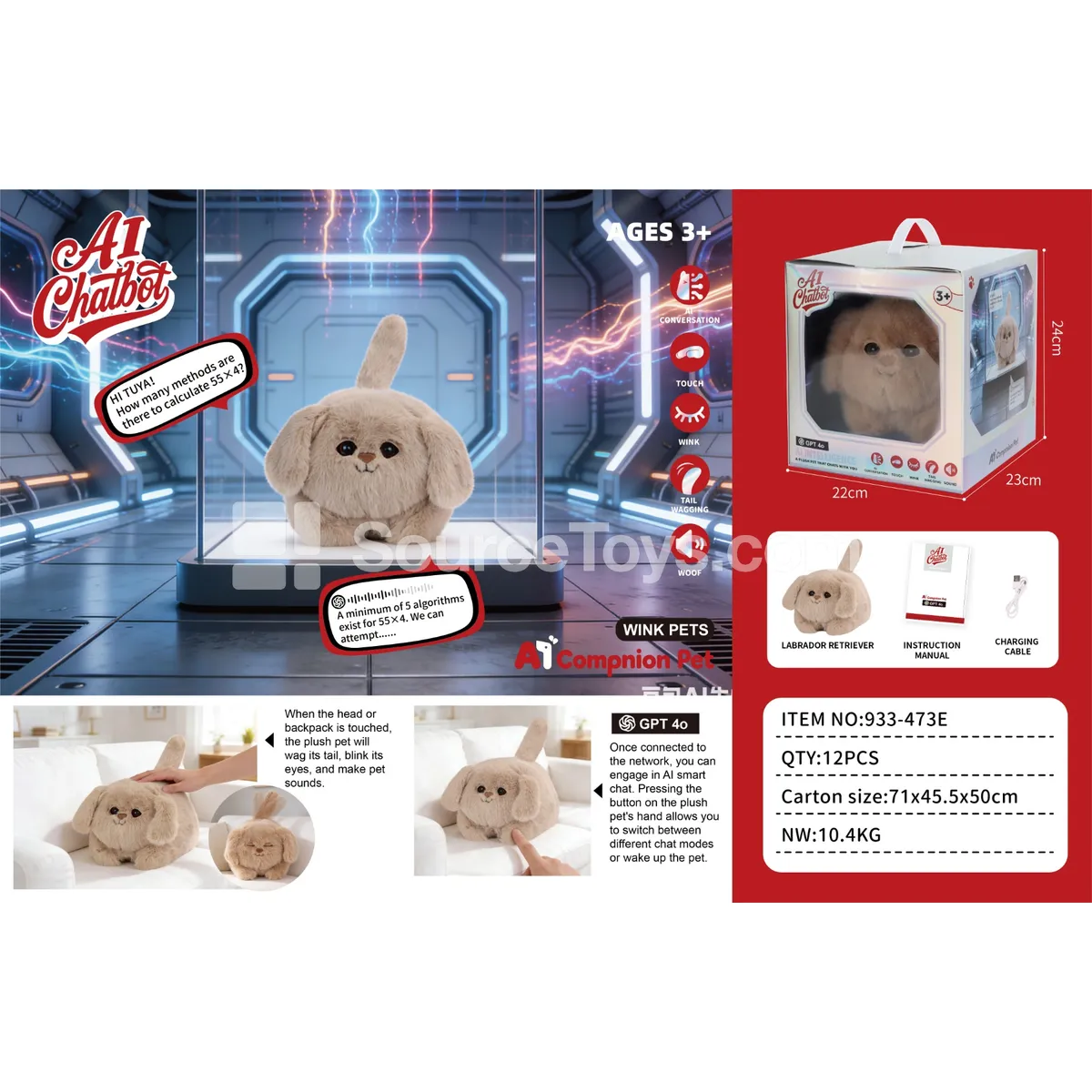 Nora Electric Plush AI Cat with Blinking Eyes and Wagging Tail