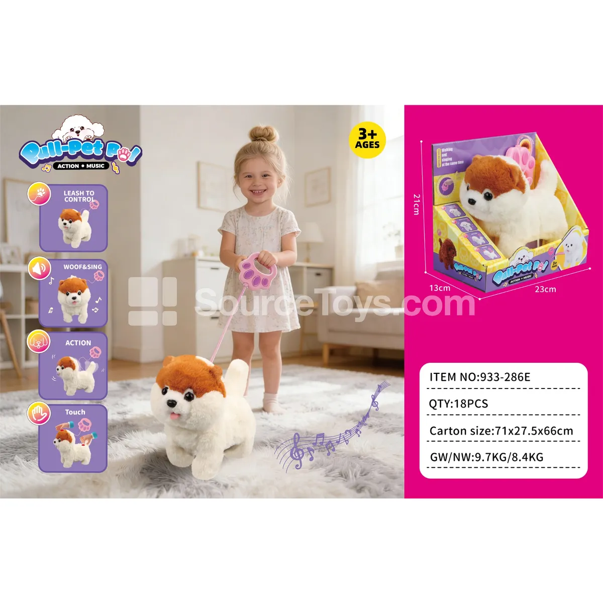 Electric Plush Walking Pomeranian with Pull String and Tongue