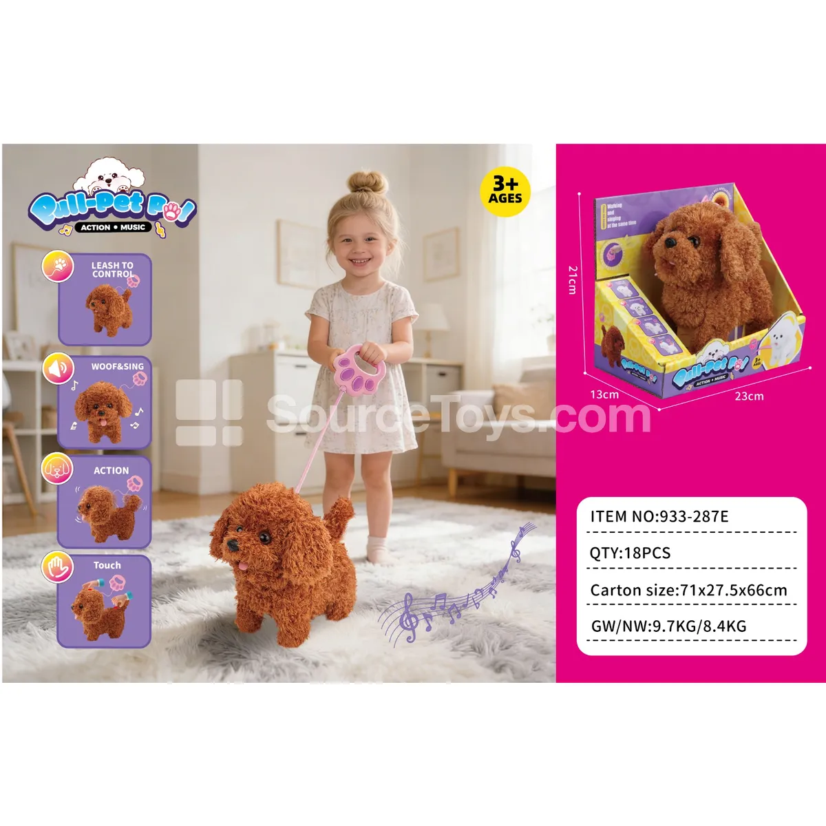 Electric Plush Walking Teddy with Pull String and Tongue