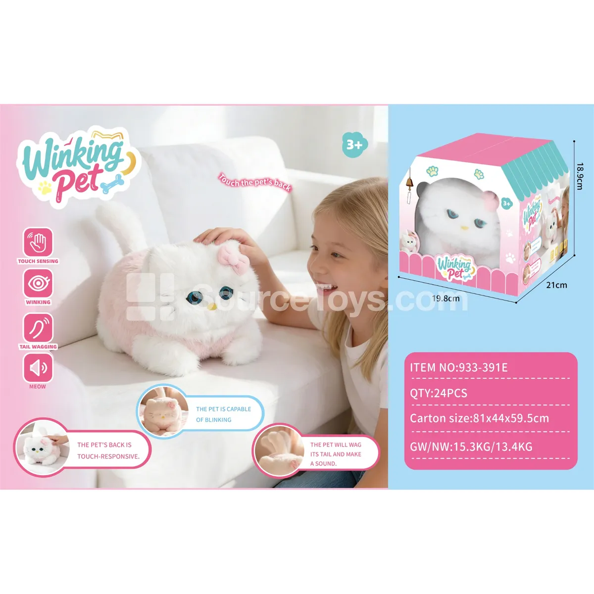 Electric Plush Touch-Blink Happy Cat