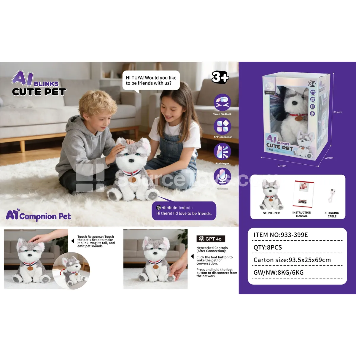 Electric Plush AI Blinking Sitting Schnauzer Dog Electric Plush AI Blinking Sitting Schnauzer Dog