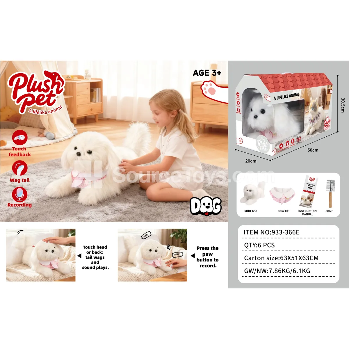 Electric Plush Shih Tzu Dog with Wagging Tail