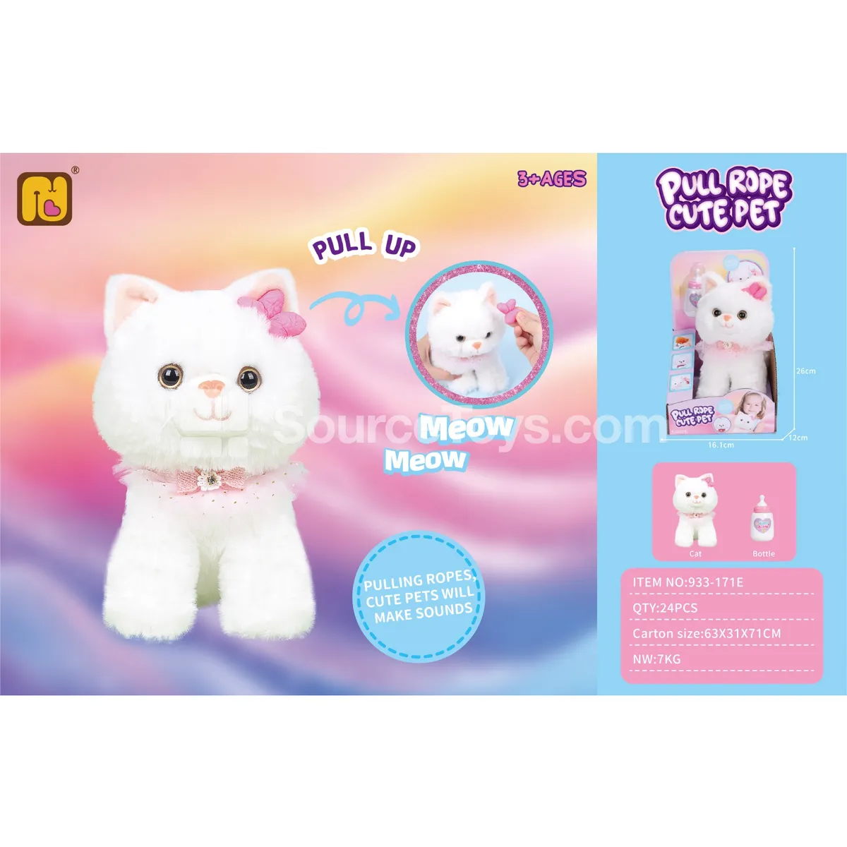 Pull-String Sound White Cat Plush Pull-String Sound White Cat Plush