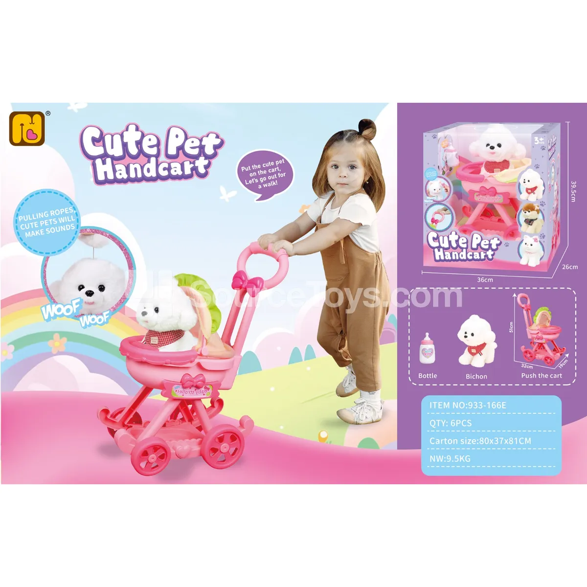 Bichon Frise Plush Toy with Red Stroller Bichon Frise Plush Toy with Red Stroller