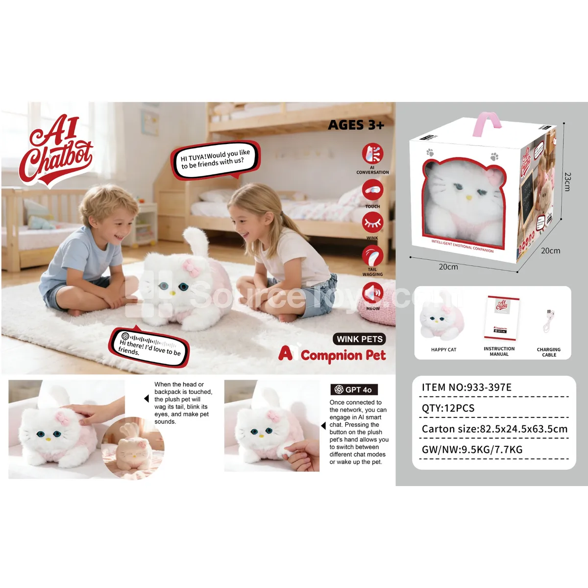 Electric Plush AI Interactive Cat with Blinking Eyes and Wagging Tail Electric Plush AI Interactive Cat with Blinking Eyes and Wagging Tail