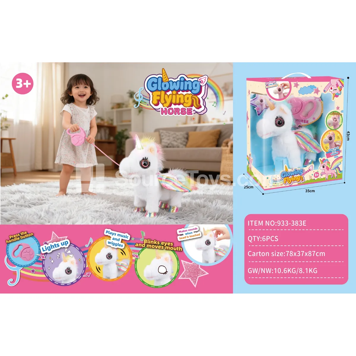 Electric Plush Unicorn with Reins (White)