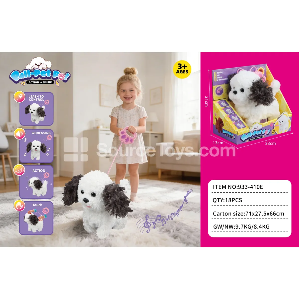 Electric Plush Walking Teddy with Tongue and Leash Electric Plush Walking Teddy with Tongue and Leash
