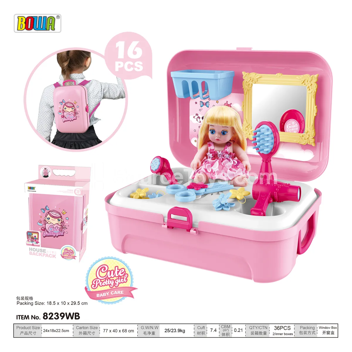 Pretend-Play Vanity Backpack Case with 7-inch Doll