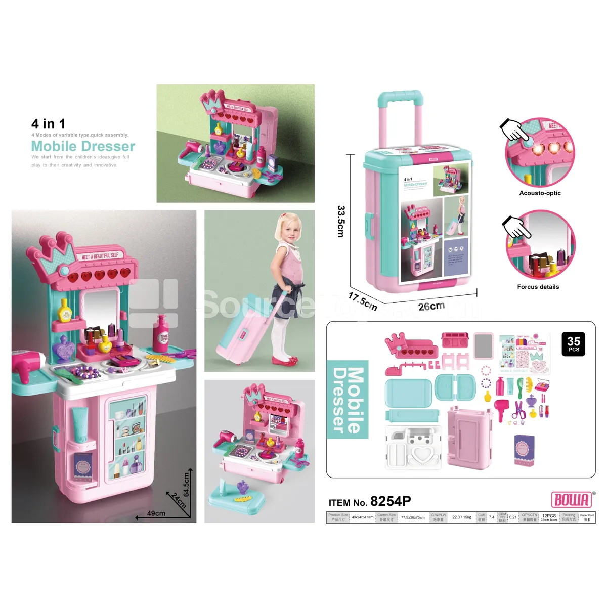 4-in-1 Makeup Suitcase with Lights & Music
