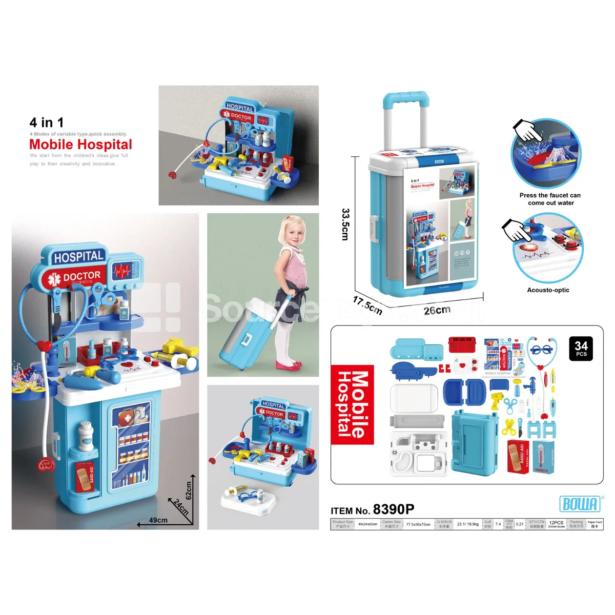 4-in-1 Doctor Kit Rolling Suitcase with Lights & Sounds