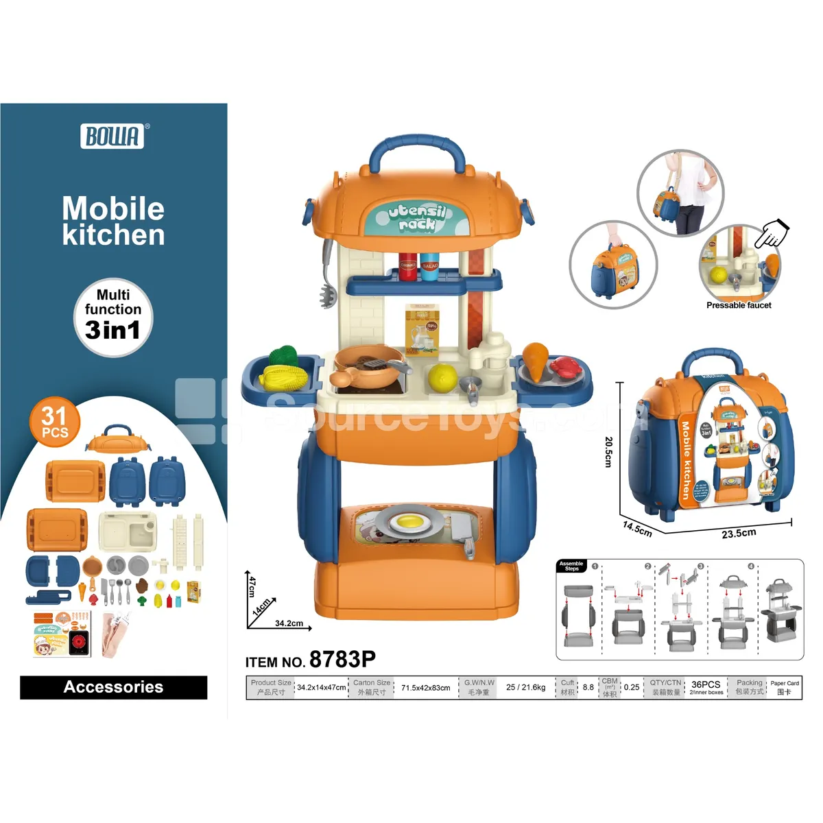 3-in-1 Kitchen Pretend-Play Crossbody Bag, Yellow