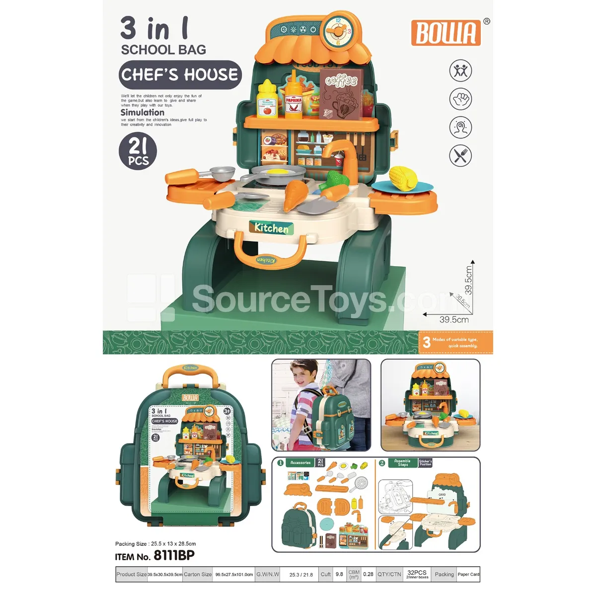 3-in-1 Cutlery Schoolbag Green 3-in-1 Cutlery Schoolbag Green