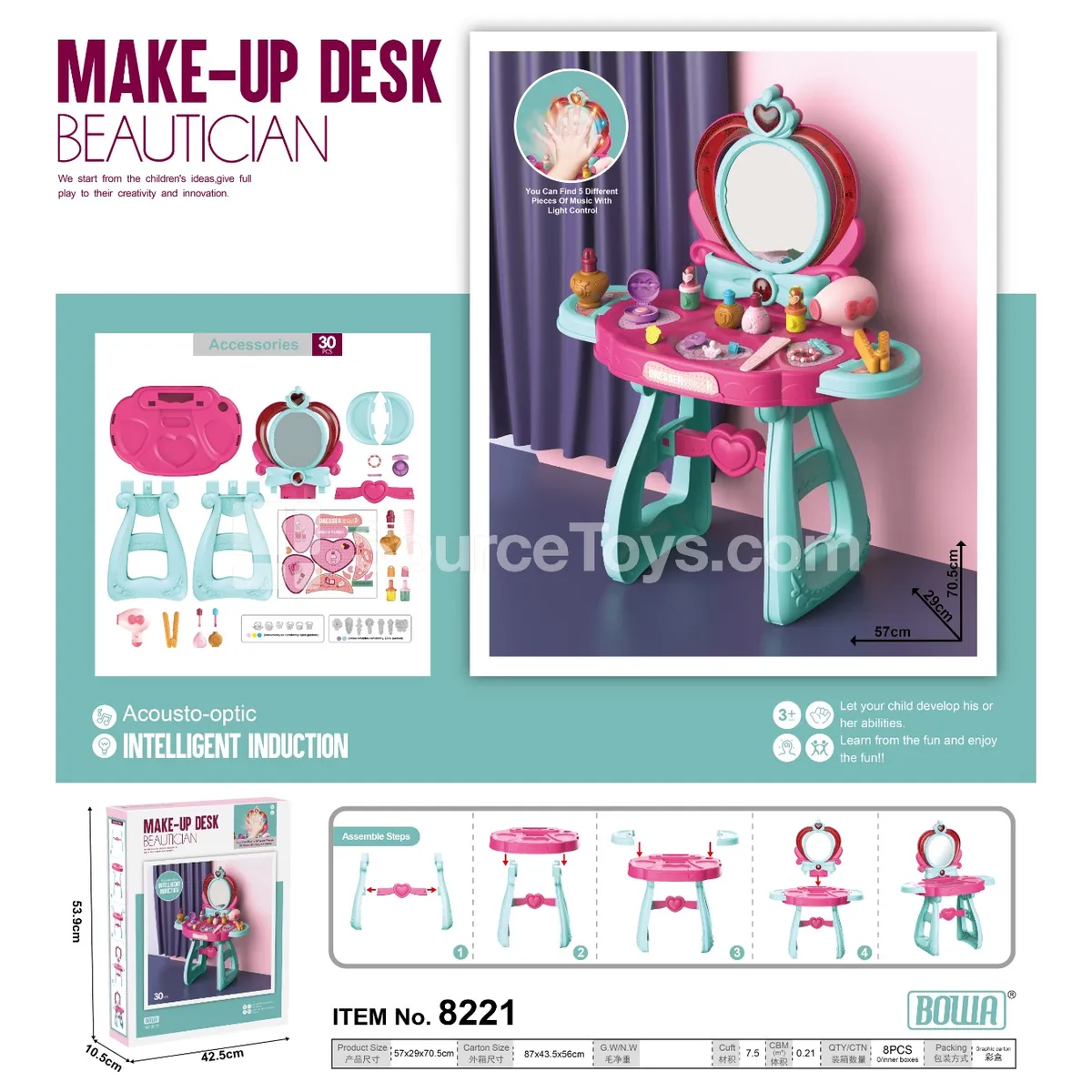 Deluxe Vanity Table with Smart Sensor & 5 Music Tunes
