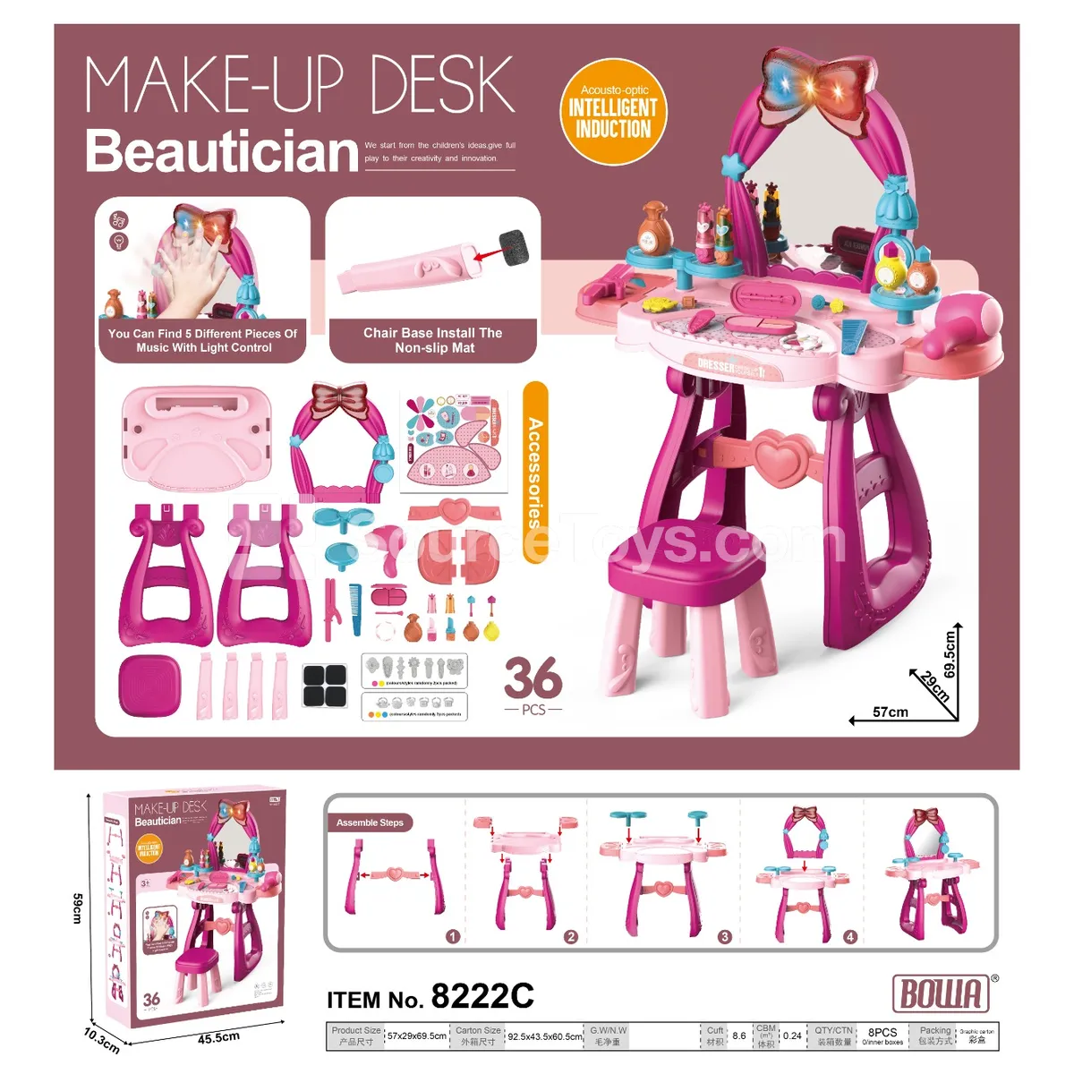 Deluxe Vanity Table with Smart Sensor, 5 Melodies & Chair