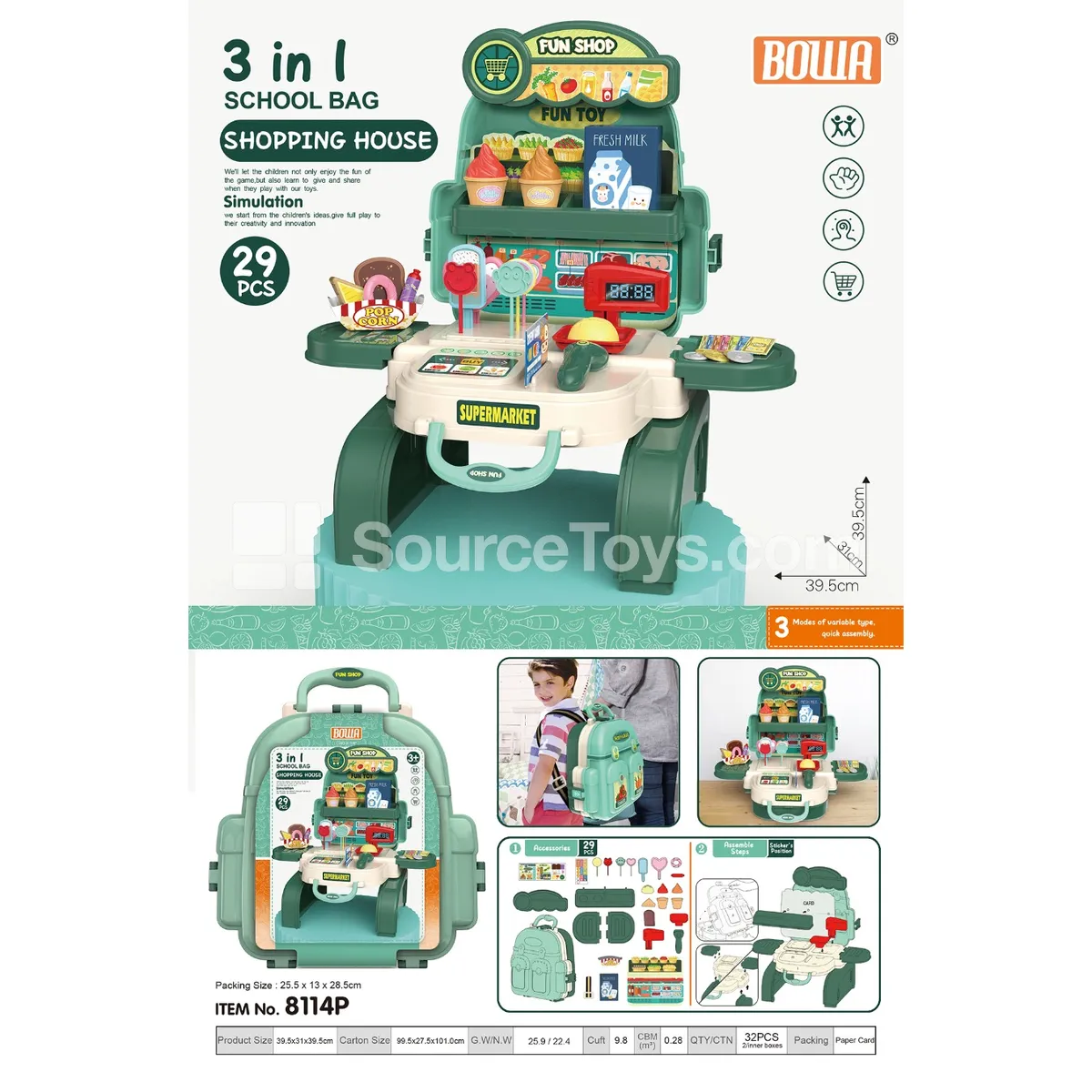 3-in-1 Supermarket Playset with Bag