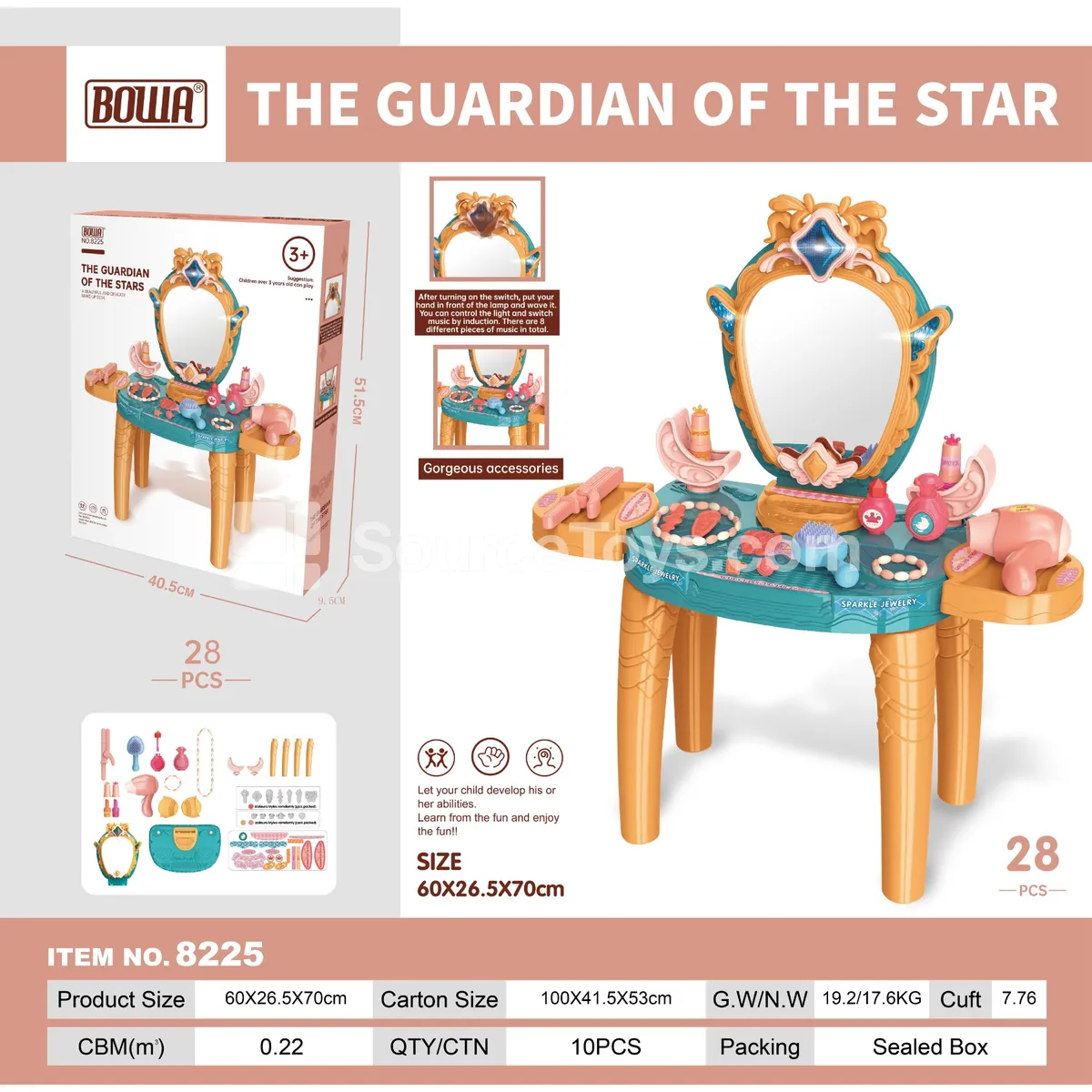 Deluxe Vanity Table with Lights, Smart Sensor & 8 Music Tones