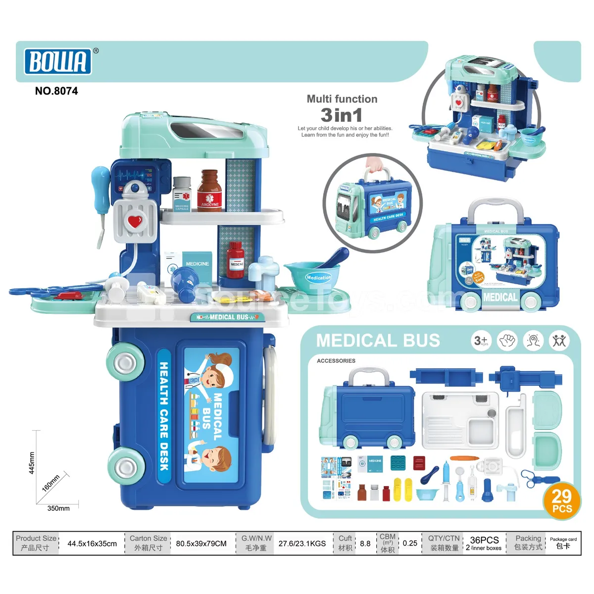 3-in-1 Medical Bus Playset